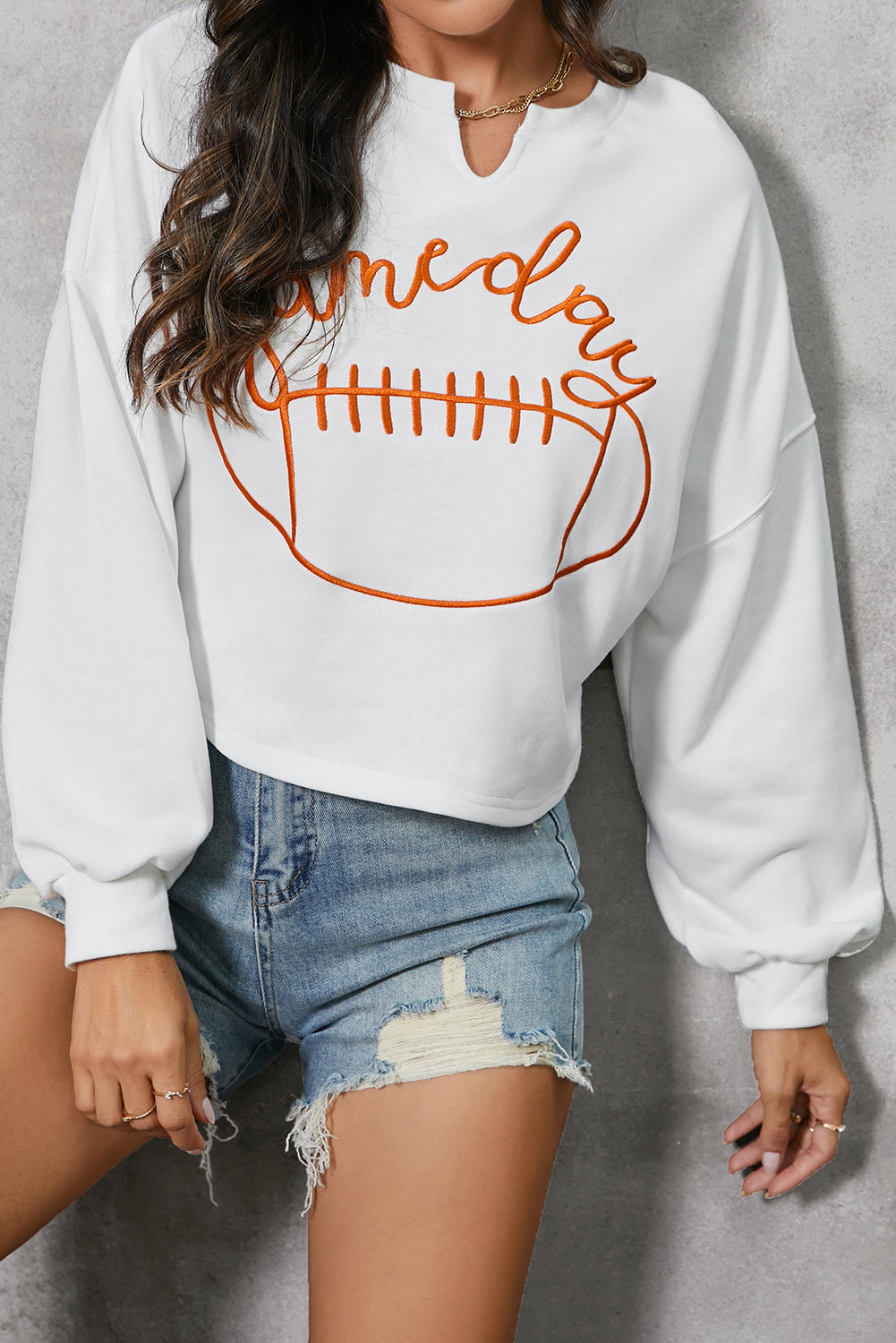 Game Day Football Graphic Notched Sweatshirt - Whimsical Appalachian Boutique