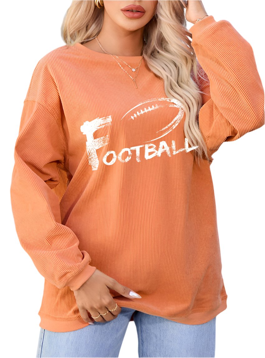 Ribbed Crewneck Football Sweatshirt - Whimsical Appalachian Boutique