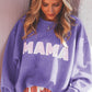 Purple MAMA Ribbed Crewneck Pullover Sweatshirt