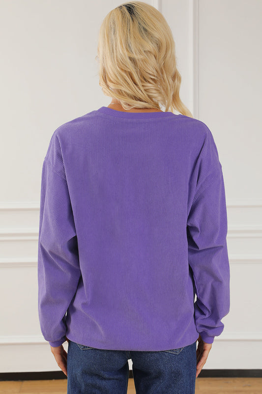 Purple MAMA Ribbed Crewneck Pullover Sweatshirt