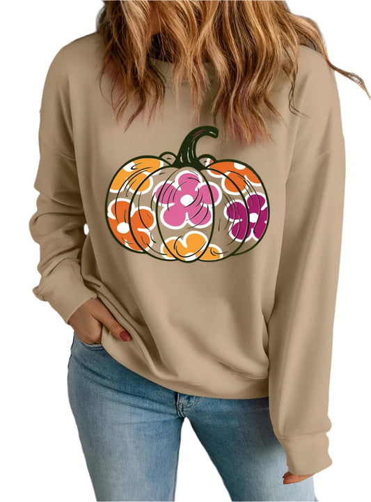 Pumpkin Sweatshirt – Colorful Floral Graphic for Fall