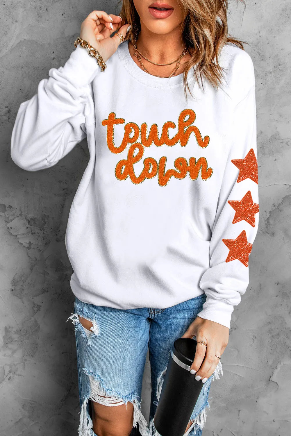 Touchdown Football Sweatshirt with Glitter Stars