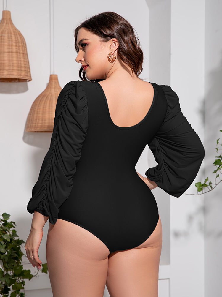 Plus Size Balloon Sleeve One-Piece Swimsuit - Whimsical Appalachian Boutique