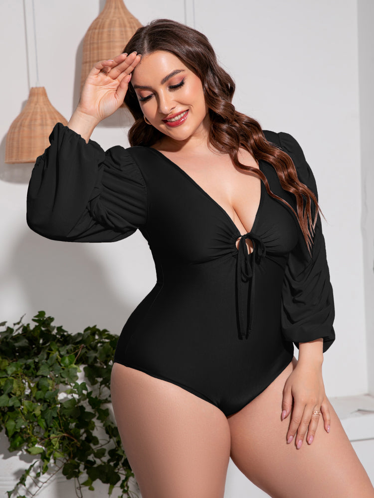 Plus Size Balloon Sleeve One-Piece Swimsuit - Whimsical Appalachian Boutique