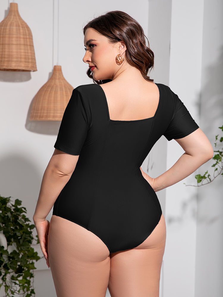 Plus Size Short Sleeve One-Piece Swimsuit - Whimsical Appalachian Boutique