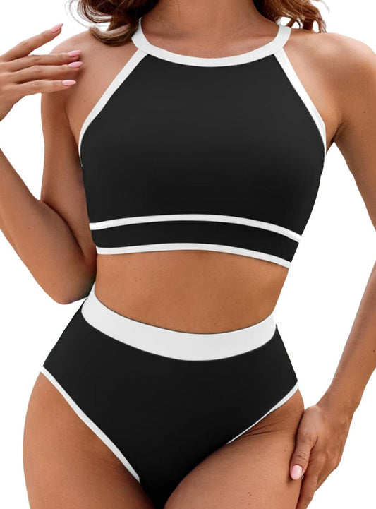 Black Swimsuit With White Contrasting Trim