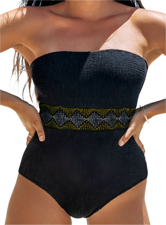 Geometric Tube Sleeveless Black One Piece Swimsuit - Whimsical Appalachian Boutique