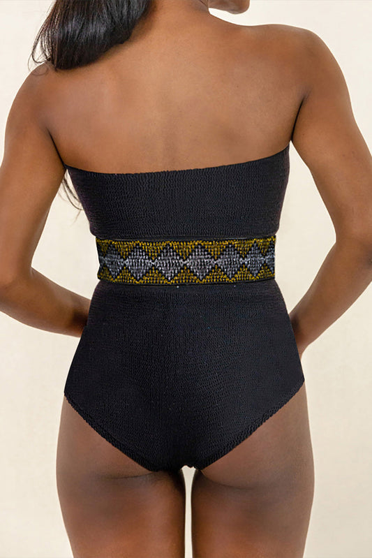 Geometric Tube Sleeveless Black One Piece Swimsuit - Whimsical Appalachian Boutique