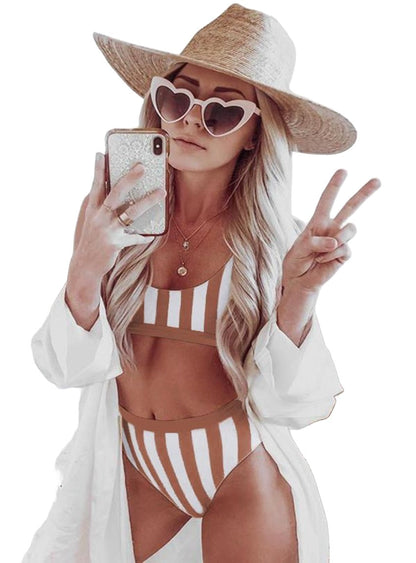 Striped Tank High Waist Bikini - Whimsical Appalachian Boutique