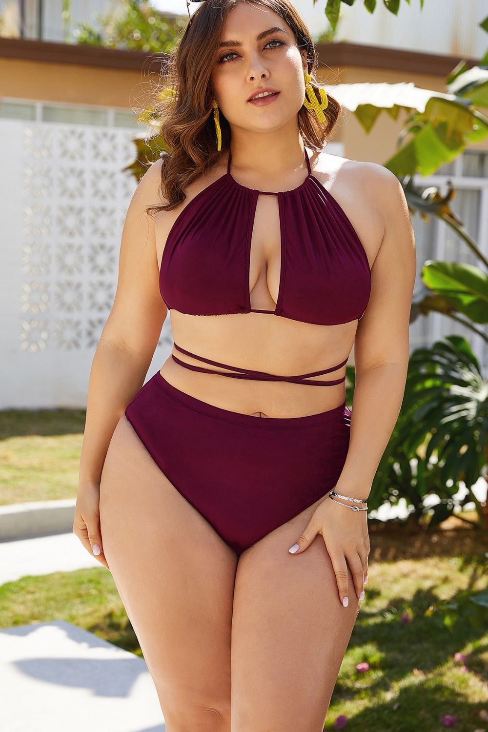 Plus Size Cutout Tied Backless Bikini Set - Whimsical Appalachian Boutique