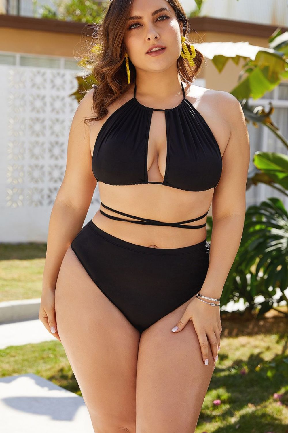 Plus Size Cutout Tied Backless Bikini Set - Whimsical Appalachian Boutique