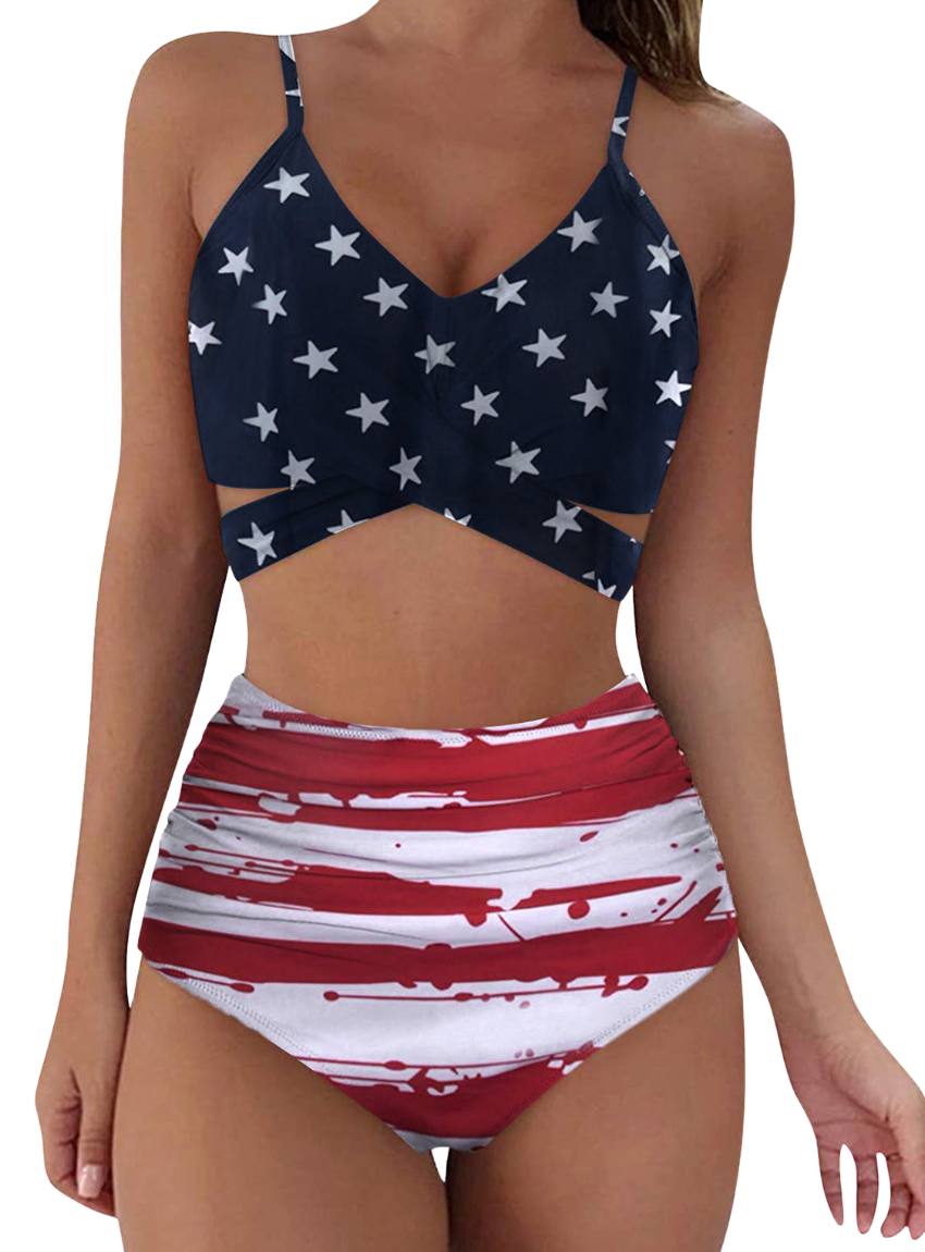 Flag Printed Spaghetti Strap Two-Piece Swim Set - Whimsical Appalachian Boutique