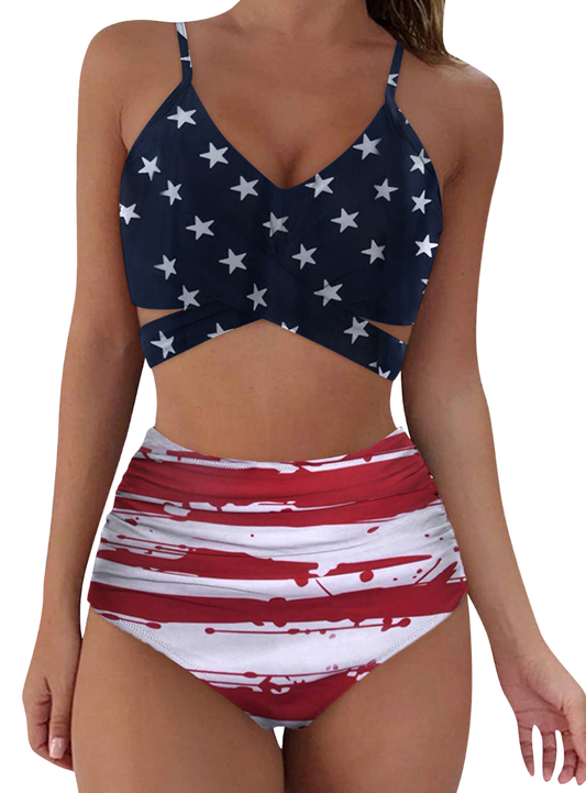 Flag Printed Spaghetti Strap Two-Piece Swim Set - Whimsical Appalachian Boutique