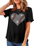 Baseball Mom Rhinestone Heart T-Shirt