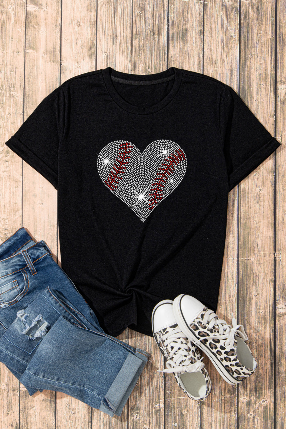 Baseball Mom Rhinestone Heart T-Shirt - Whimsical Appalachian Boutique