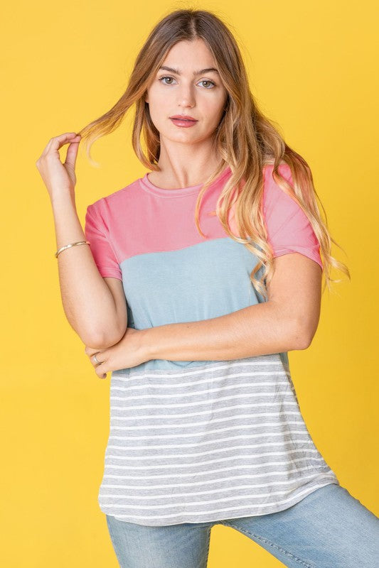 Color Block Round Neck T-Shirt