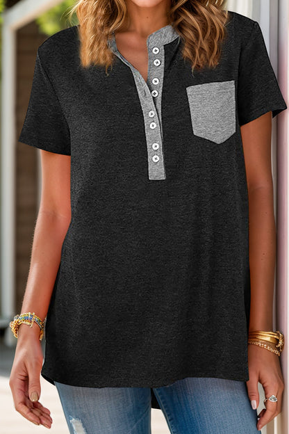 Half Button Henley Pocket T-Shirt - Whimsical Appalachian Boutique