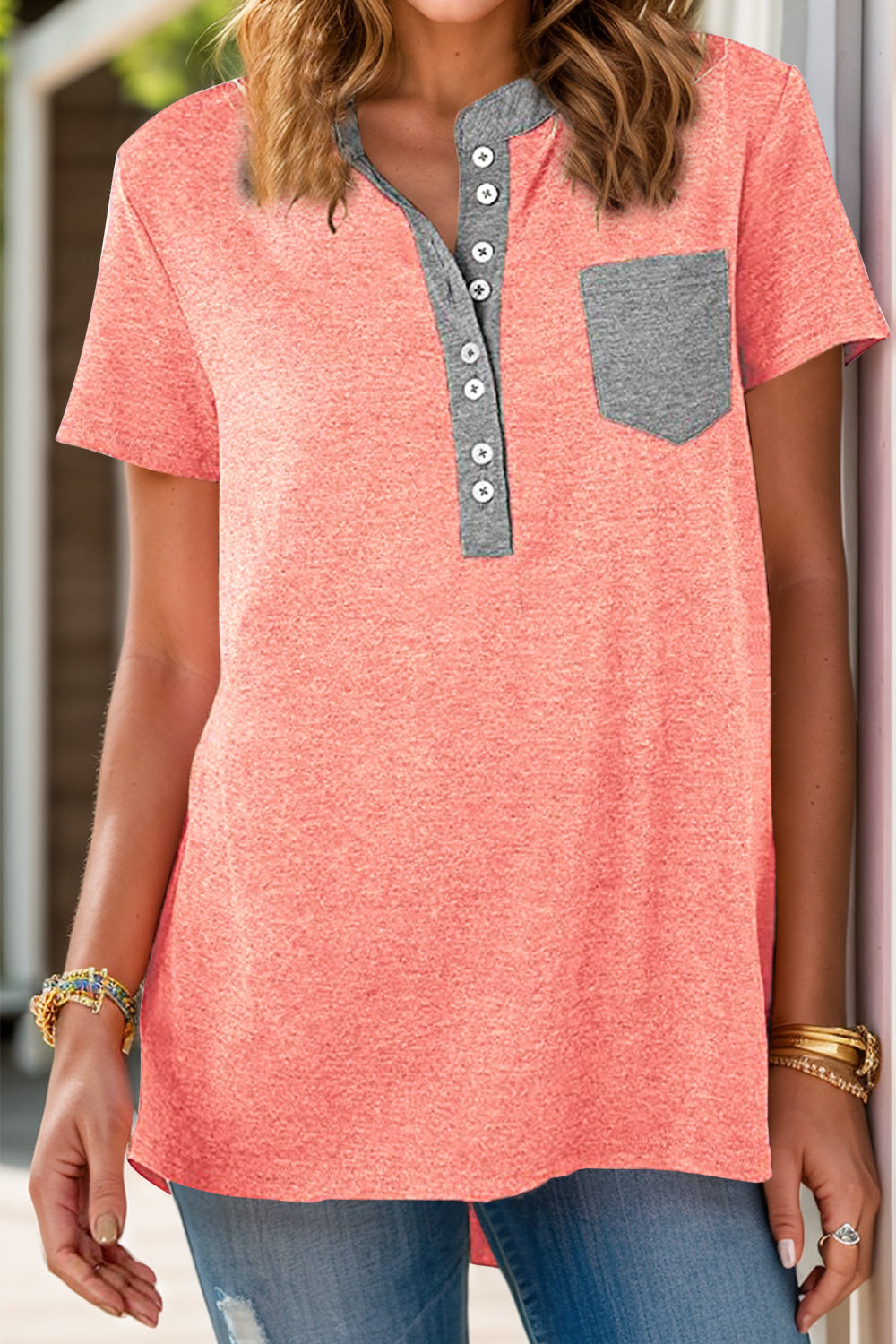 Half Button Henley Pocket T-Shirt - Whimsical Appalachian Boutique