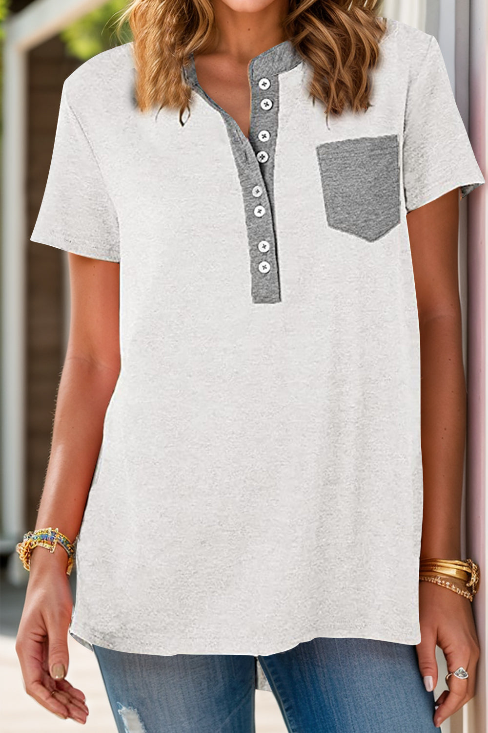 Half Button Henley Pocket T-Shirt - Whimsical Appalachian Boutique