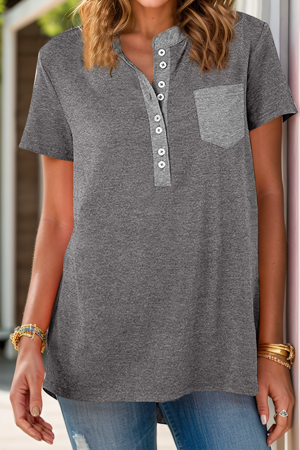 Half Button Henley Pocket T-Shirt - Whimsical Appalachian Boutique