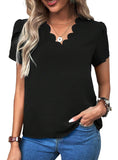 Scalloped Trim V-Neck T-Shirt - Whimsical Appalachian Boutique