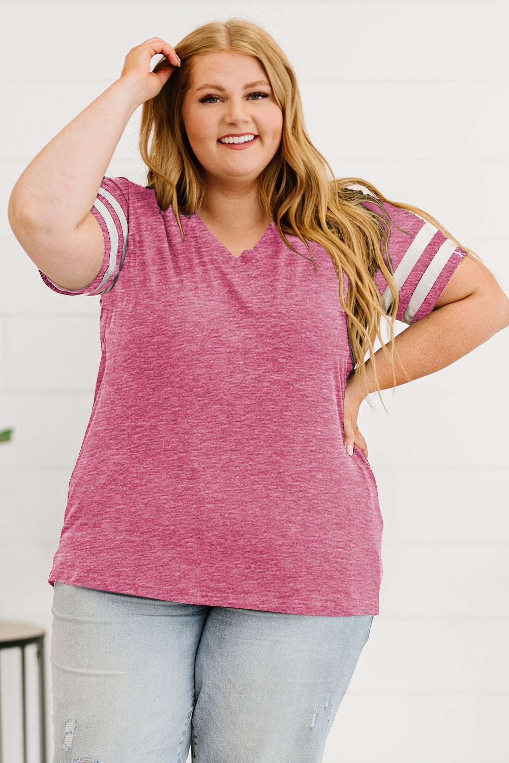 Plus Size Striped V-Neck Tee Shirt - Whimsical Appalachian Boutique