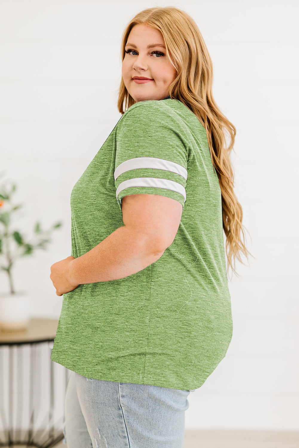 Plus Size Striped V-Neck Tee Shirt - Whimsical Appalachian Boutique