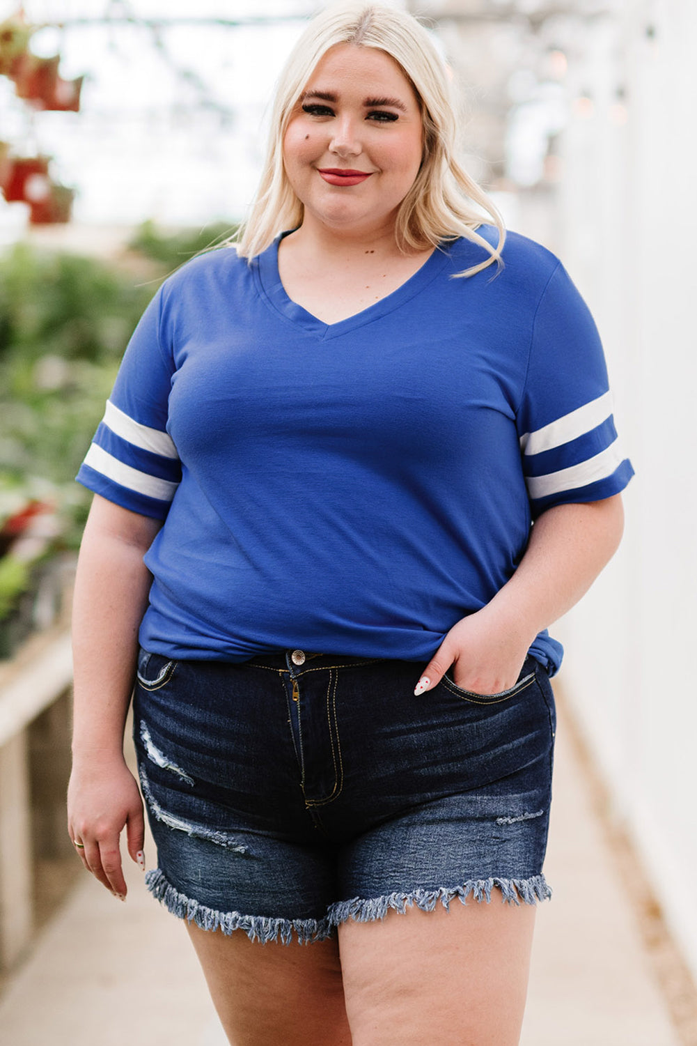 Plus Size Striped V-Neck Tee Shirt - Whimsical Appalachian Boutique