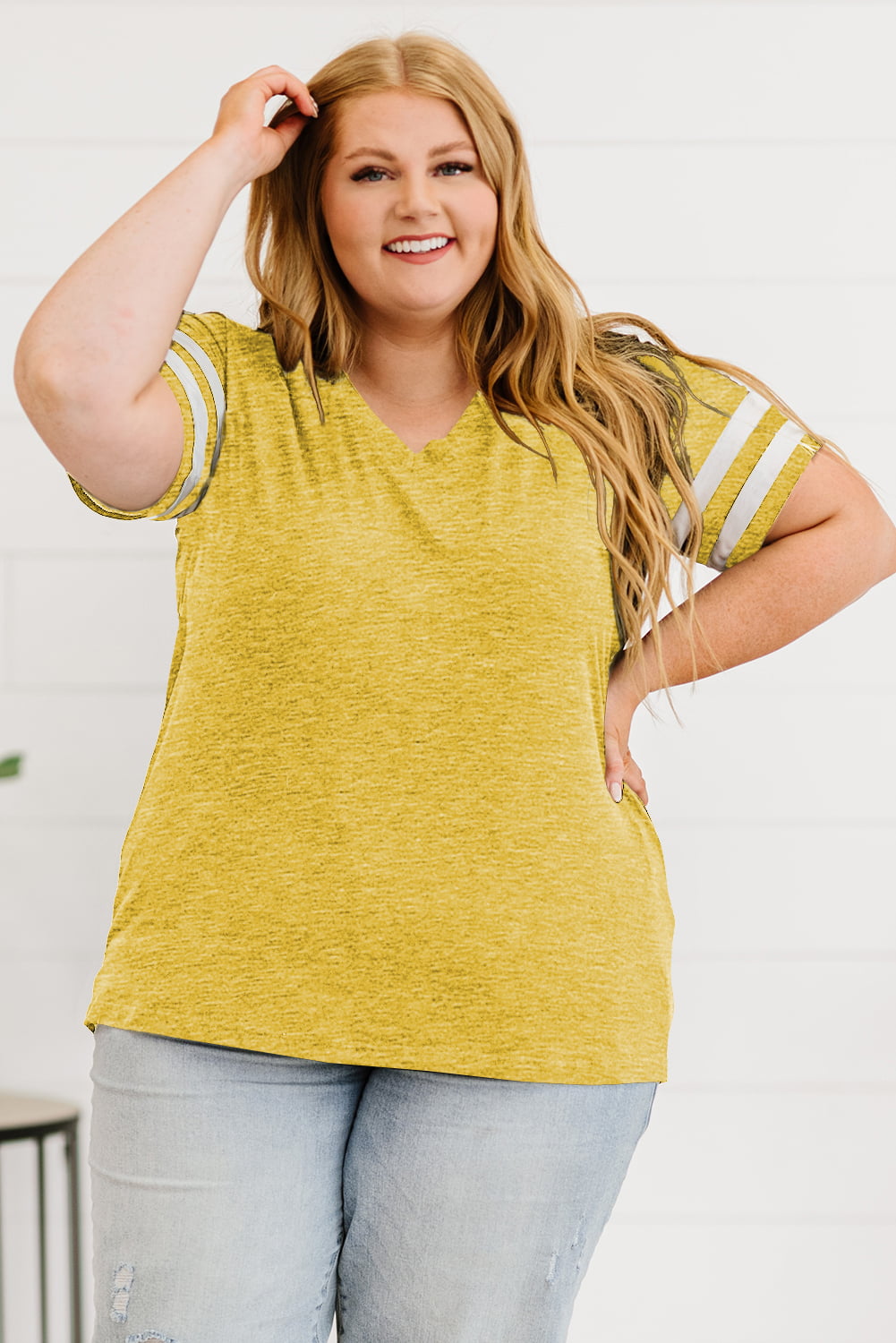 Plus Size Striped V-Neck Tee Shirt - Whimsical Appalachian Boutique