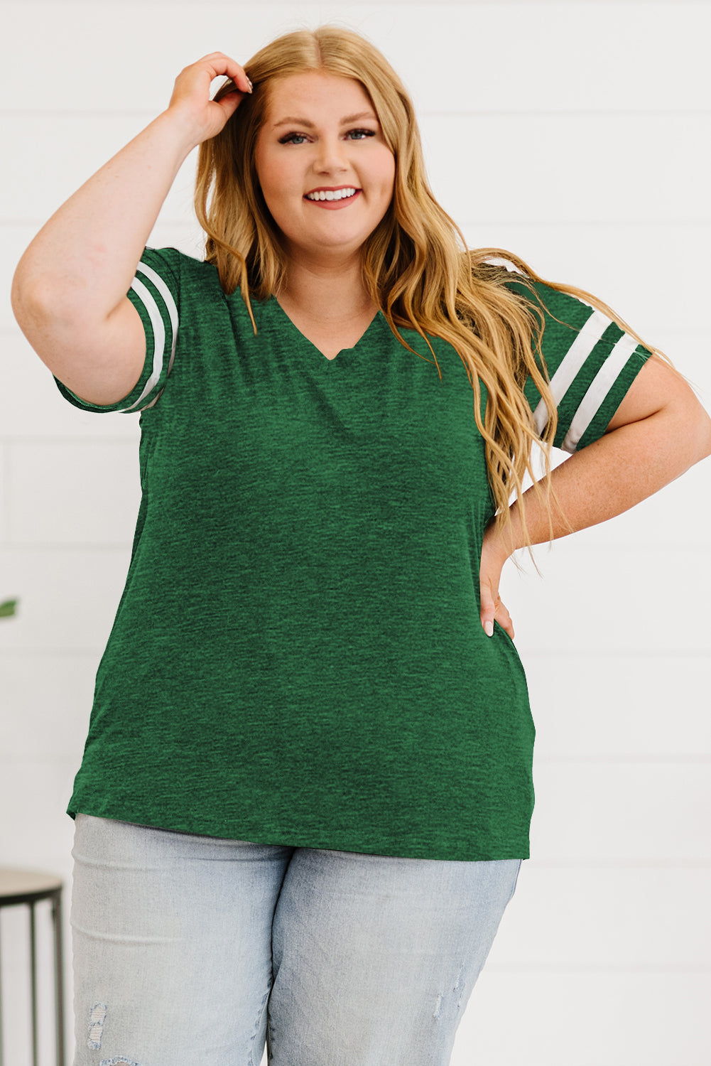 Plus Size Striped V-Neck Tee Shirt - Whimsical Appalachian Boutique