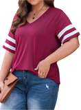 Plus Size Striped V-Neck Tee Shirt - Whimsical Appalachian Boutique