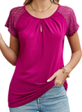 Lace Detail Round Neck Short Sleeve T-Shirt - Whimsical Appalachian Boutique