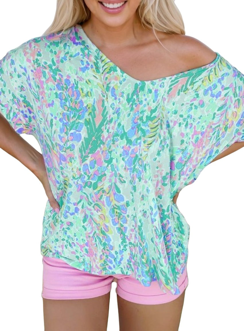 Off-Shoulder Abstract Print Tee - Whimsical Appalachian Boutique