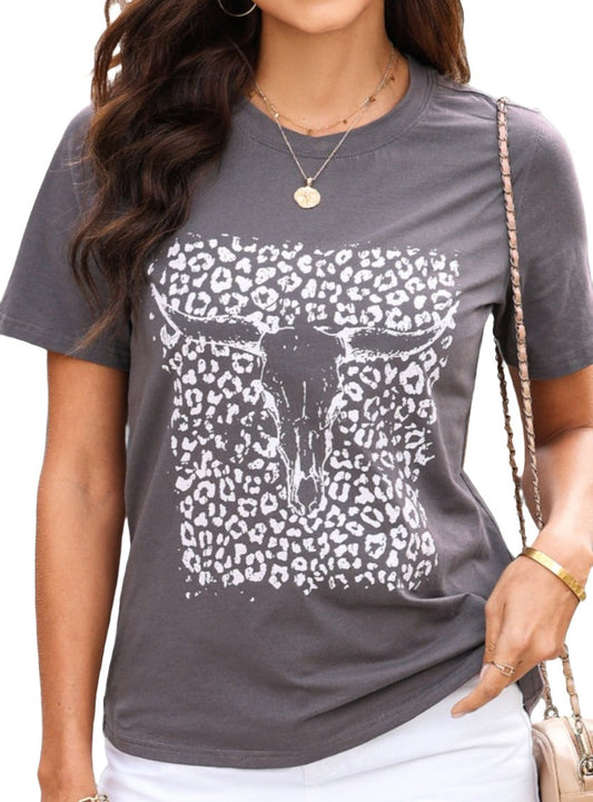 Longhorn & Leopard Print Graphic Tee - Whimsical Appalachian Boutique