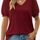 Swiss Dot Puff Sleeve V-Neck Tee - Whimsical Appalachian Boutique