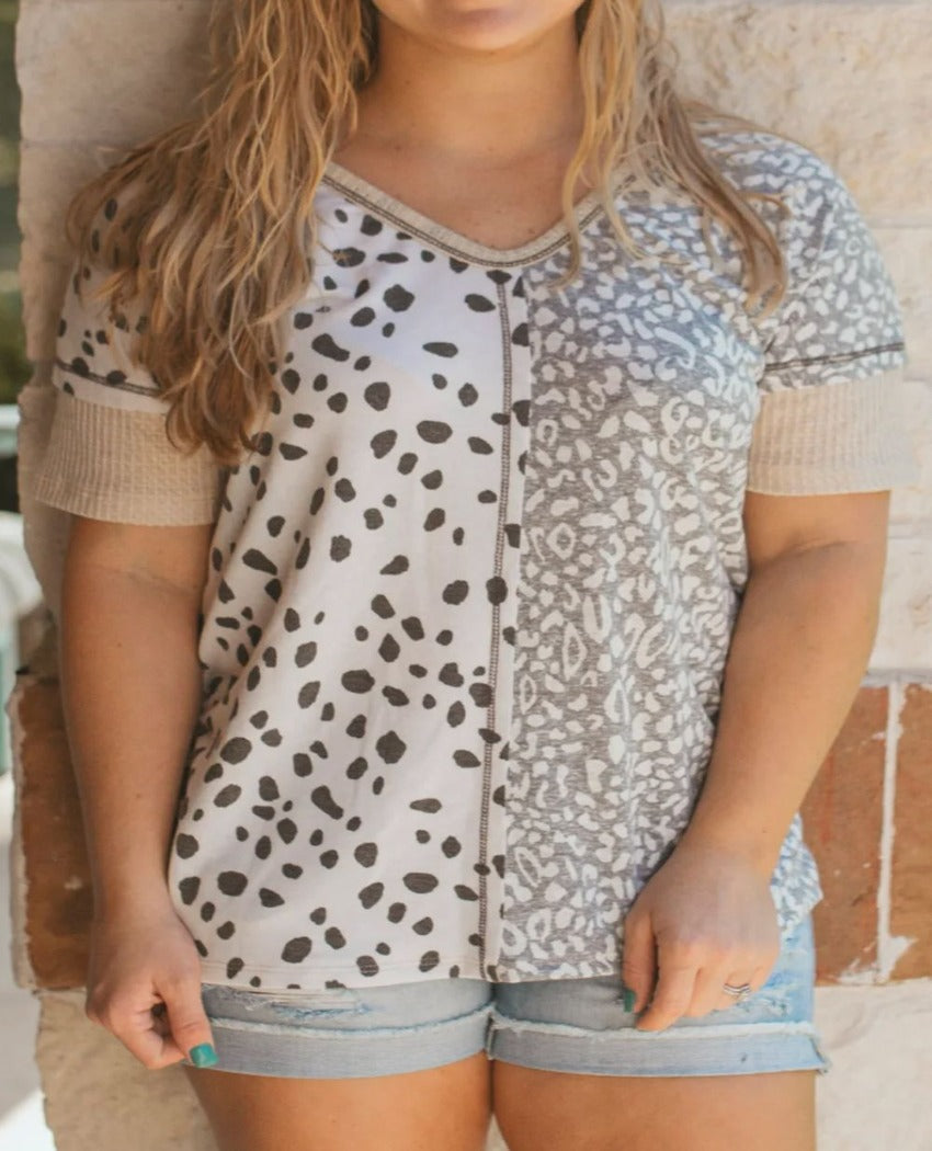 Plus Size Leopard V-Neck Short Sleeve T-Shirt - Whimsical Appalachian Boutique