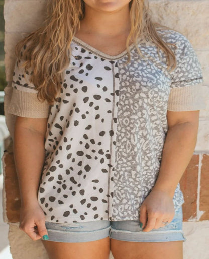 Plus Size Leopard V-Neck Short Sleeve T-Shirt - Whimsical Appalachian Boutique