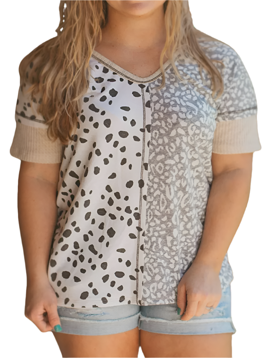 Plus Size Leopard V-Neck Short Sleeve T-Shirt - Whimsical Appalachian Boutique