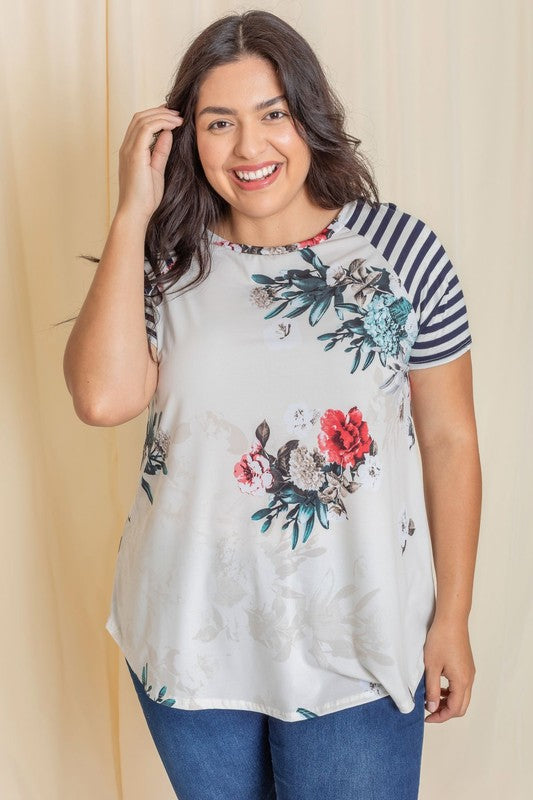 Plus Size Striped Sleeve Tee - Whimsical Appalachian Boutique