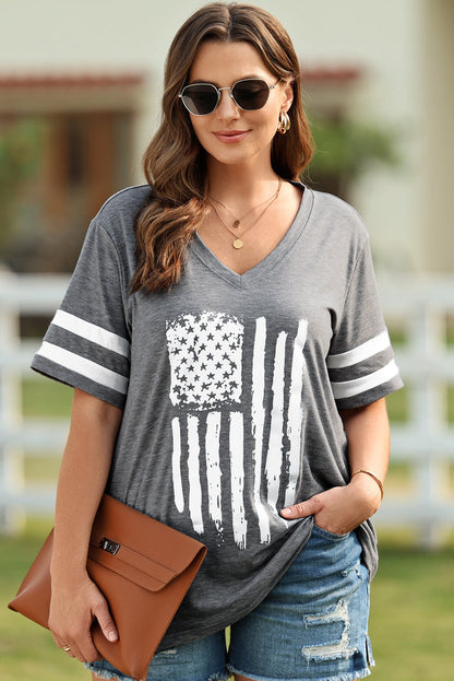 Plus Size US Flag Graphic V-Neck Tee - Whimsical Appalachian Boutique