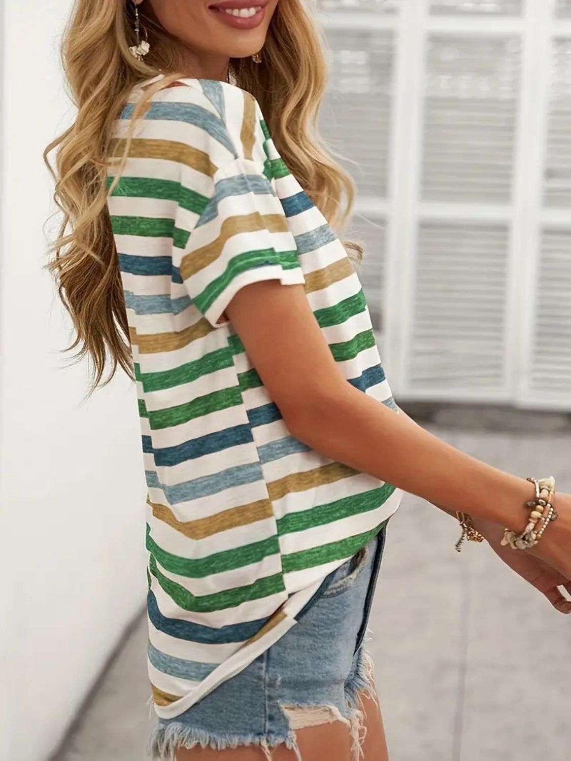 Striped Round Neck Short Sleeve T-Shirt - Whimsical Appalachian Boutique