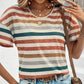 Striped Round Neck Short Sleeve T-Shirt - Whimsical Appalachian Boutique