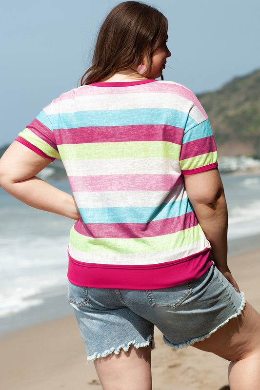 Plus Size Color Block Striped Henley Top - Whimsical Appalachian Boutique