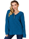 Basic Bae Ribbed Half Button Long Sleeve T-Shirt