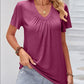 Double Take Ruched V-Neck Short Sleeve T-Shirt - Whimsical Appalachian Boutique