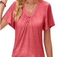 Double Take Ruched V-Neck Short Sleeve T-Shirt - Whimsical Appalachian Boutique