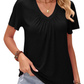 Double Take Ruched V-Neck Short Sleeve T-Shirt - Whimsical Appalachian Boutique