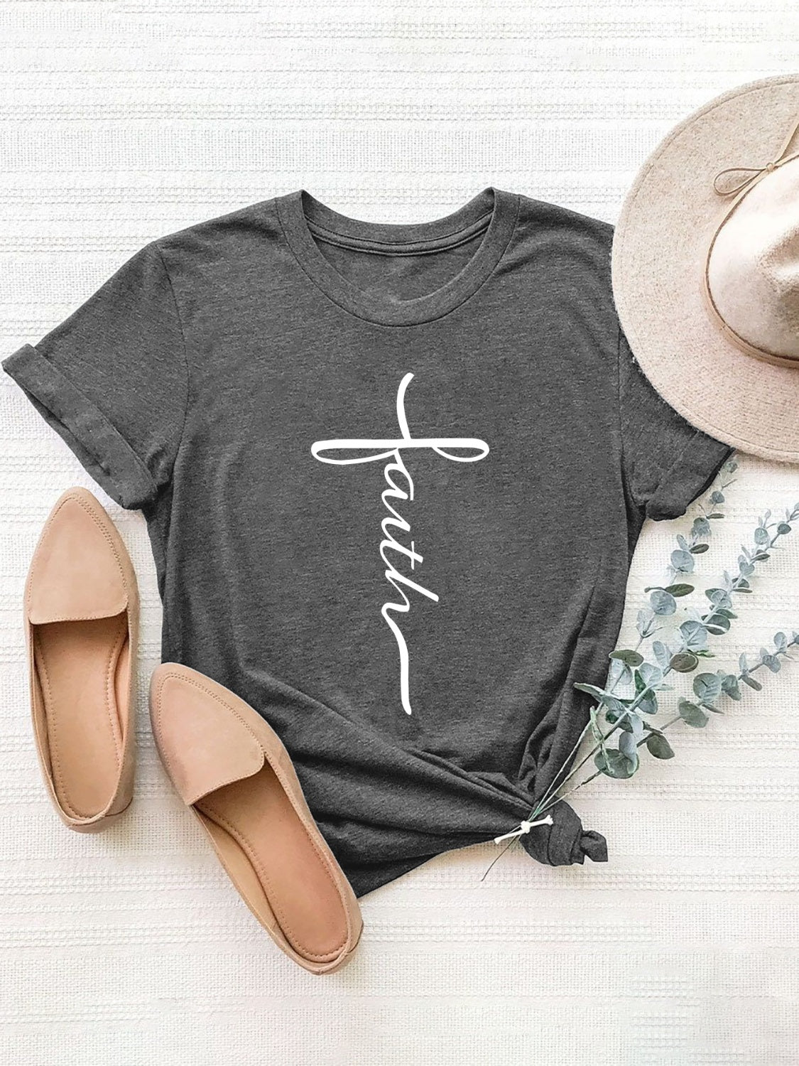 Faith In A Cross Graphic Round Neck T-Shirt - Whimsical Appalachian Boutique