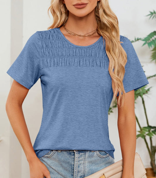 Ruched Round Neck Short Sleeve T-Shirt - Whimsical Appalachian Boutique