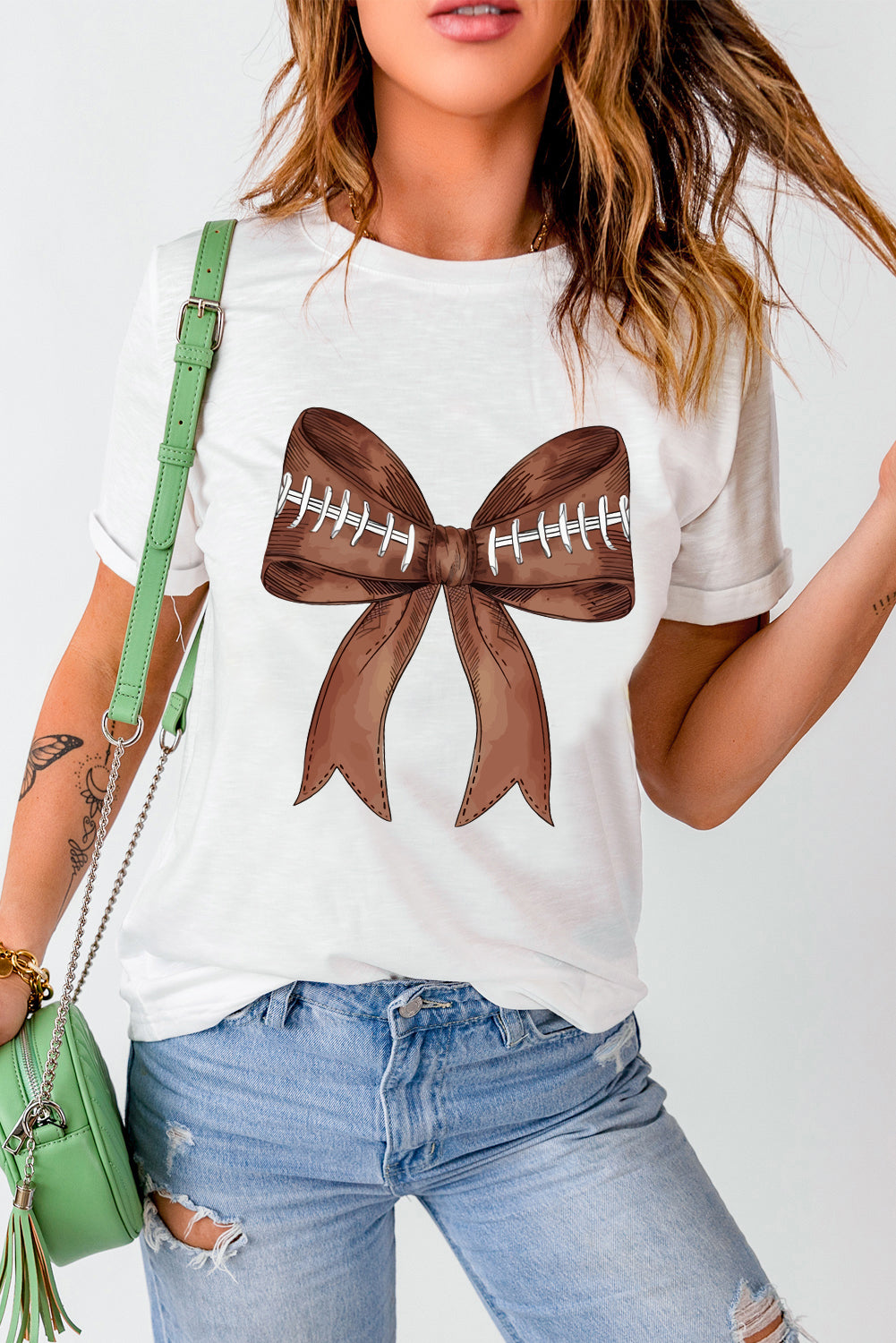 Football Game Day Bowknot Graphic T-Shirt - Whimsical Appalachian Boutique